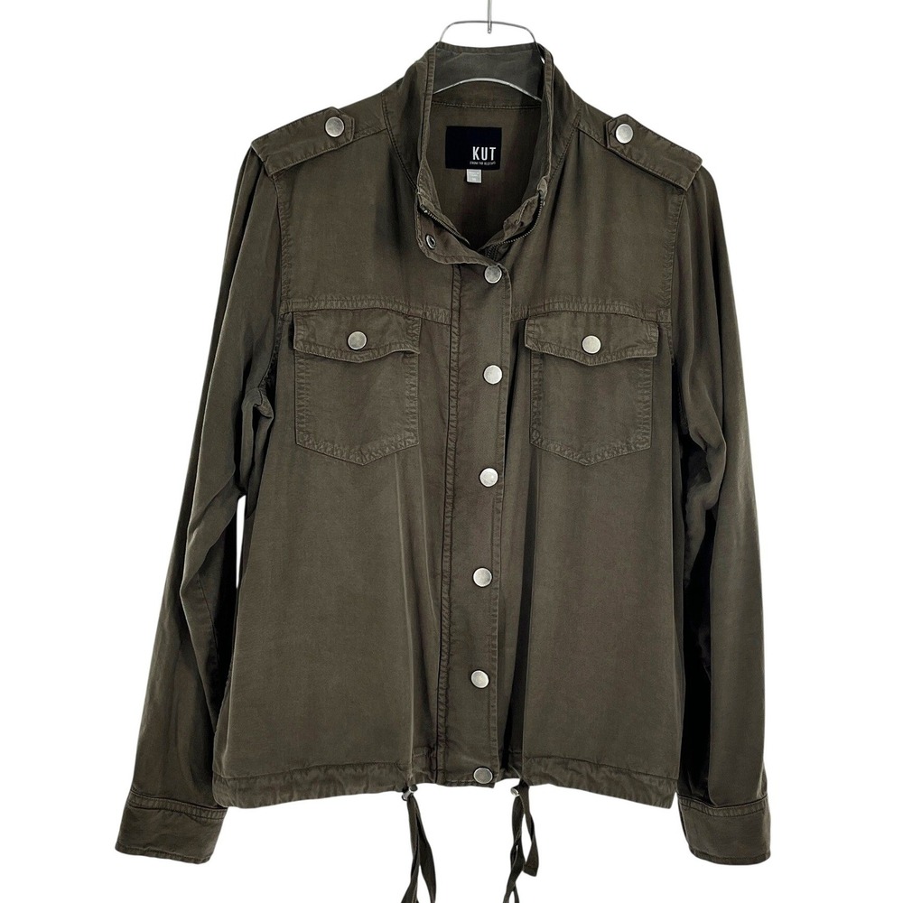 KUT from the Kloth Green Khaki Lyocell Utility Field Jacket Zip Snap Women M